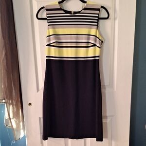 Calvin Klein Striped Sleeveless Shift Dress - Black and Yellow Size 4